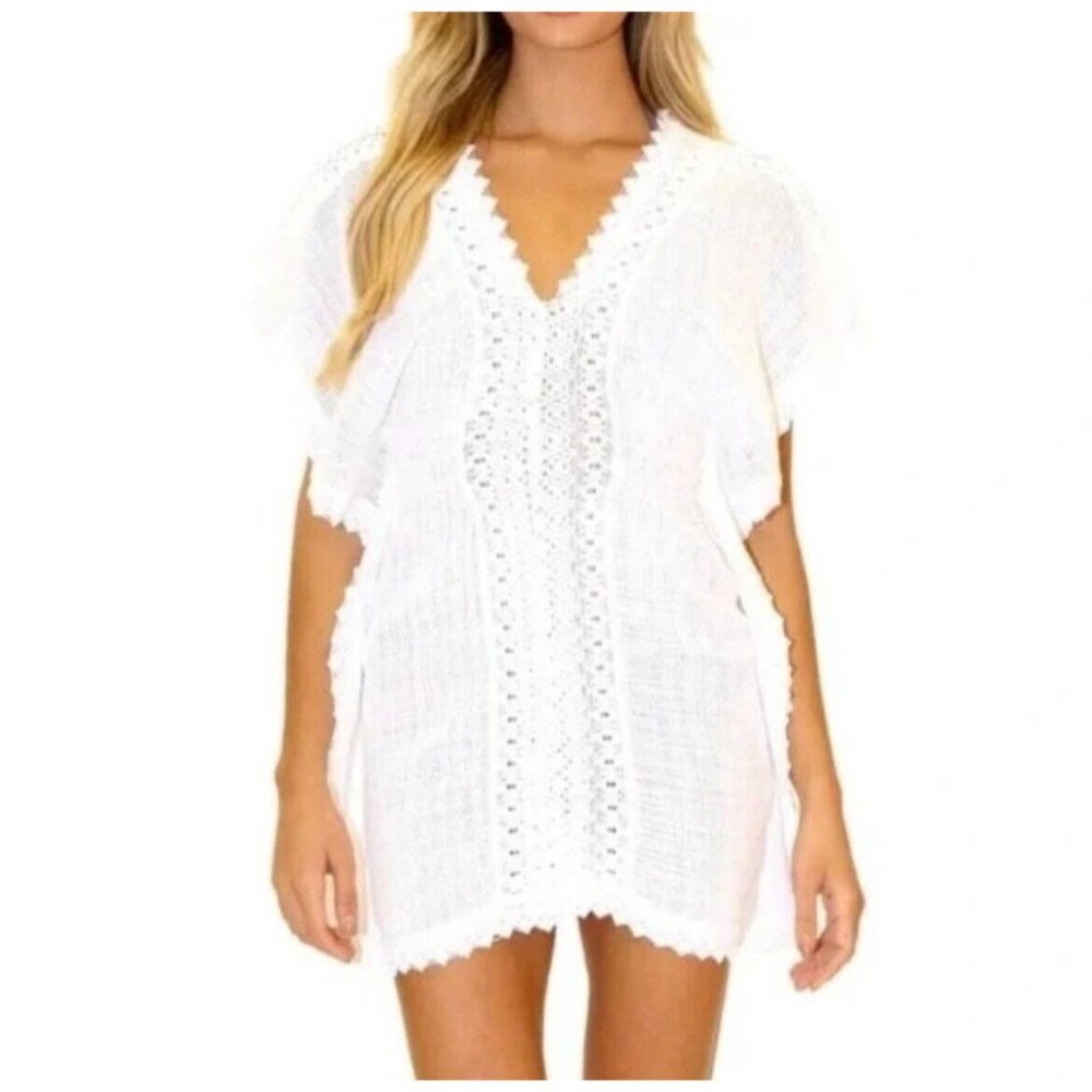 SEASPICE RESORT WEAR Mesh Cover Up Size S Classic Crochet Dress Beach Pool White - Picture 1 of 13